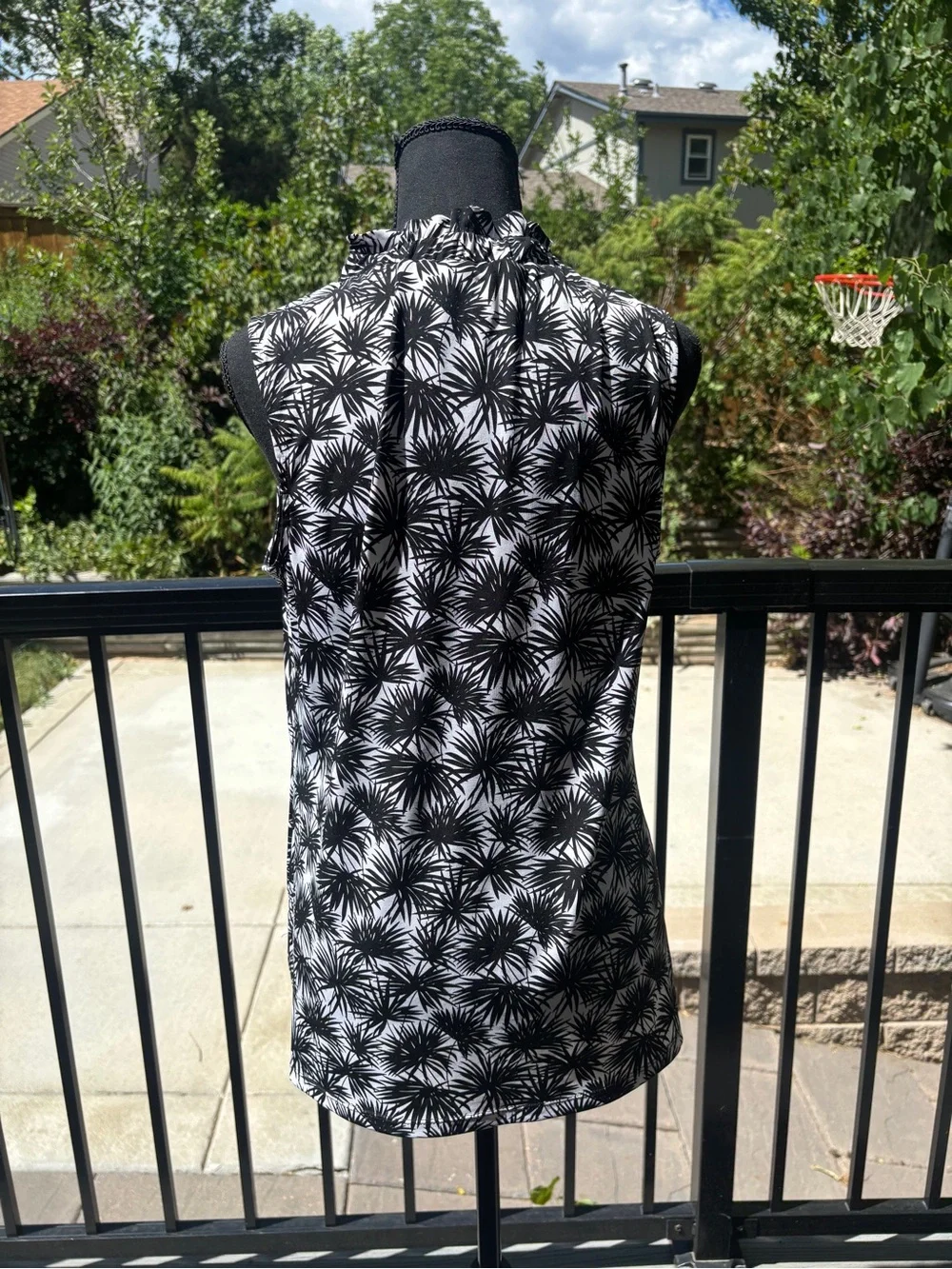 Michael Kors Black and White Sleeveless Tie-Neck Camisole